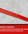 Close-up of the red handle of 4 Pack Lever Load Binder With 2 Grab Hooks For Five Sixteenth Or Three Eighths Grade 70 Transport Chain 5400 Lb Working Load Limit Heavy Duty Tie Down For Truckin And Secure Haul showing a smooth surface.