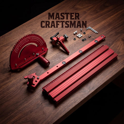 Precision Adjustable Miter Gauge For Table Saw With Solid Aluminum Fence And Smooth Ball Bearing Slide For Dead Straight Crosscuts Bullseye Miters And Router Tables, set on wooden surface.