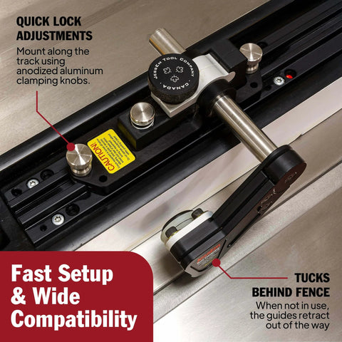 Top view of Clear Cut Table Saw Stock Guides With Roller Bearings For Safer, Cleaner, And More Precise Cuts