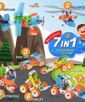 7 In 1 Mechanical Building Kit For Kids Aged 7 To 12, 171 Piece Construction Set With Bonus Model And 25 Spare Parts, Build 7 Cars And More For Hands On Engineering Fun, The Ultimate Birthday Gift. 7-in-1 models: airplane, helicopter and race cars