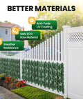 White fence with 120x40 Inch Artificial Ivy Privacy Fence Screen With Faux Greenery Panels on patio, showcasing anti-fade UV coating.