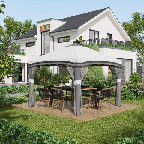 10x10 Pop Up Canopy Tent With Netting For Outdoor Parties Instant Setup Easy Setup Gazebo Height Adjustable Legs Gray in garden setting
