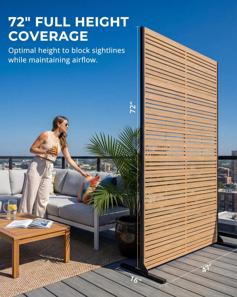 Sturdy 6Ft Outdoor Privacy Screen That Stays Put In Wind, Heavy-Duty 37Lb Freestanding Metal Panel With 16In Deep Base, Rust-Resistant