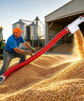 Heavy Duty Portable Grain Transfer Pump With Flexible Electric Auger Conveyor Built Like A Tank For Moving Corn Wheat And Feed Setup Is Zero Sweat 110V in use, transferring grain.