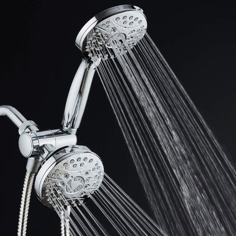 High Pressure 48 Mode Luxury 3 Way Shower Combo With Dual Rain And Handheld Shower Head, Extra Long 6 Ft Stainless Steel Hose