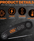 1 Second Instant Read Meat Thermometer Rechargeable Digital Kitchen Thermometer For Fast And Accurate Cooking Like A Pro For Grill And BBQ Waterproof Probe Thermometer with digital display and long waterproof probe.