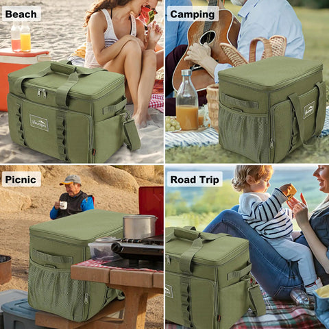 32L Soft Side Cooler Bag Insulated For Picnic Beach Camping And Travel Collapsible Ice Chest Fits 48 Cans in various outdoor settings