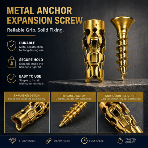 Thirty Five Pack Heavy Duty Self Expanding Metal Anchor Screws Tough Zinc Steel Plugs designed to bust sagging cabinet hinges.