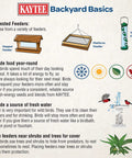 Image showcasing Kaytee Backyard Basics featuring various bird feeders and tips for yard care to attract wildlife.