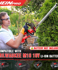 Man using Cordless Hedge Trimmer 22 Inch For Milwaukee M18 18V Battery Powered Garden Trimmer Electric Hedge Cutter.