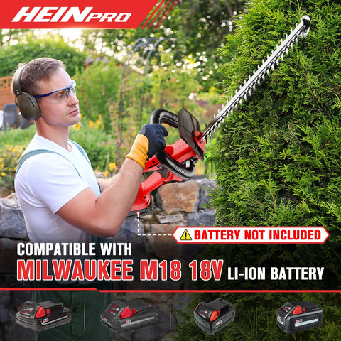 Man using Cordless Hedge Trimmer 22 Inch For Milwaukee M18 18V Battery Powered Garden Trimmer Electric Hedge Cutter.