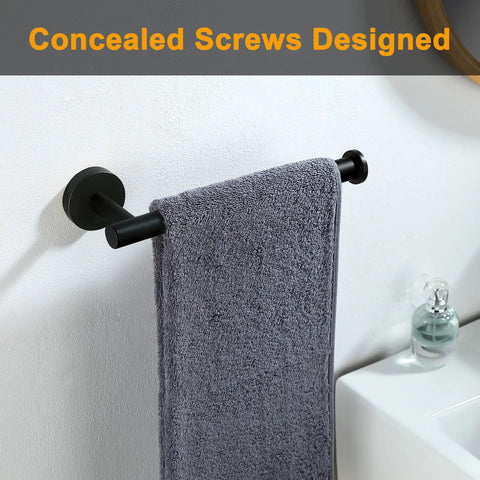 Matte Black Hand Towel Holder For Bathroom Wall Mounted 9 Inch Round Heavy Duty Towel Rack Made From SUS304 Stainless Steel Rust Proof With Four Protective Layers Kitchen And Bathroom Accessory