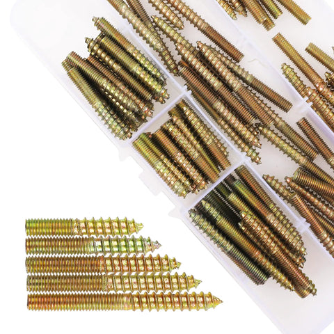 Heavy Duty Double Ended Hanger Bolt Assortment Kit For Furniture Assembly And Weekend DIY Fixes Precision Engineered Hardware Set With Self Tapping Machine Threads, assorted bolts in storage case.