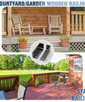 Beefy Heavy Duty Metal Deck Railing Bracket Connector For Vinyl Fence Panels To Posts Adjustable Mount shown on wooden porch