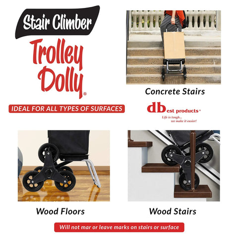 Image showing Stair Climber Trolley Dolly Cart with 6 wheel design on concrete and wood stairs and floors.