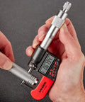 Person using Digital Outside Micrometer With Carbide Tip For Precise Measurements 0 To 1 Inch And 0 To 25 Mm Range With 0.00005 Inch And 0.001 Mm Accuracy Ratchet Stop And Protective Case Pro Grade Machinist Workshop Tool