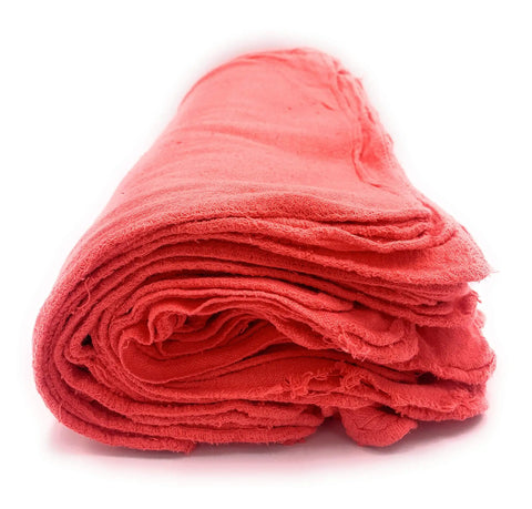 Beefy 50 Pack Shop Towels 14x12 Red Rags For Automotive, Industrial And Home Cleaning, soft 100 percent cotton folded towel close-up