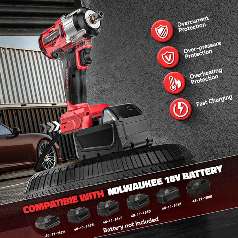 Cordless Impact Wrench Half Inch Brushless Beast Power 270 ft lbs Tightening Torque 300 ft lbs Breakaway Torque Three Speed Control Led Work Light Compatible With Milwaukee 18V Battery Bare Tool on tire