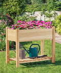 Raised Garden Bed Planter With Legs And Storage Shelf Wooden Elevated Plant Bed For Vegetables And Flowers, light brown