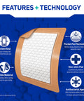 Extra Large Fabric Adhesive Bandages 3x4 Inches Nonstick Breathable Flexible Wound Care Features Technology Chart