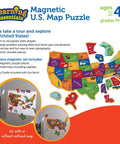 Magnetic US Map Puzzle for Kids with 43 magnetic pieces showing states, shapes, and landmarks for hands-on learning and critical thinking.
