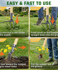 Step-by-step guide using Stand Up Weed Puller Tool With Long Handle And 4 Claw Steel Head For Easy Garden Weeding Without Bending Or Kneeling