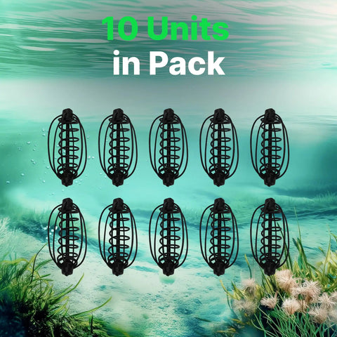 10 Pack Spring Fishing Feeders 25g Each For Carp Crucian And Bream Tackle, Durable Iron Lead Cages submerged underwater