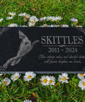 Granite Bird Portrait Memorial Stone Custom Engraved Marker For Parrots Canaries Finches Lovebirds in grass with flowers