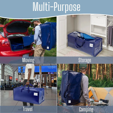 Heavy Duty Moving Bags Eight Pack With Backpack Straps And Sturdy Zippers And Handles for moving, storage, travel, and camping.