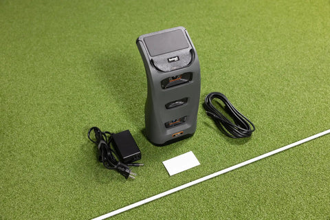 Dope Launch Monitor Bundle For Home Golf Simulator Bay Eight Foot showing launch monitor and cables on turf