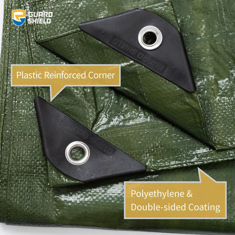 Green Waterproof Tarp 16x20 Feet Heavy Duty All Purpose Poly Cover With 7 Mil Thickness showing corner grommets