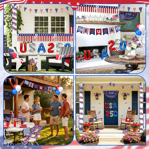 Fourth Of July Golf Cart Decorations Kit For 250th Anniversary Parade Includes 250th Banner Fan Flags and USA decor