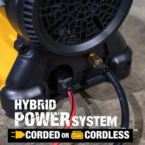 Outdoor Portable Propane Forced Air Heater 70,000 BTU Heats Up To 1,750 Sq Ft Corded Or Cordless With 20V Max Battery shown close-up