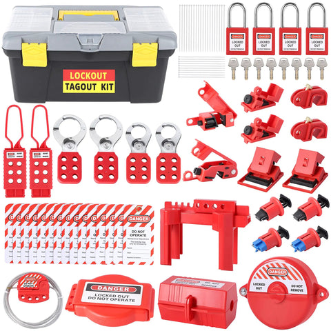 Pro Grade 73 Piece OSHA Compliant Lockout Tagout Kit with padlocks hasps tags circuit breaker locks and case