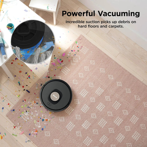 AI Robot Vacuum With XL Self Empty Base Mega Suction For Pet Hair Lidar Navigation Bagless 60 Day Capacity Alexa And WiFi Connected Cleans Carpet And Hard Floors Black on carpet