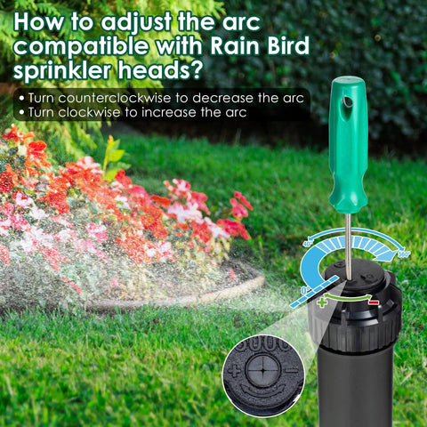 Sprinkler Head Tool Set for Rain Bird Irrigation Systems, Pull Up and Rotor Adjustment Tools displaying arc adjustment directions