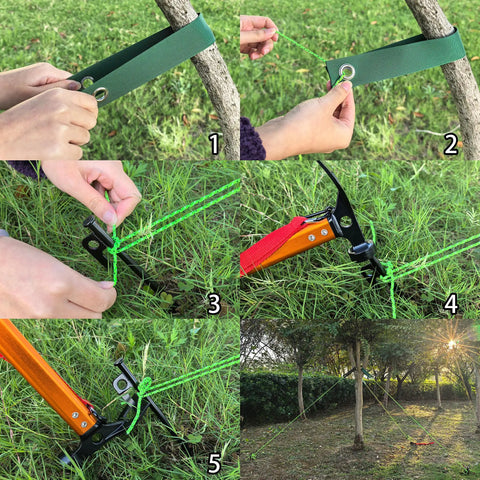 Instructional use of Beefy Heavy Duty Tree Stakes And Leaning Tree Support Kit For Bad Weather Outdoor Plant Stakes with 12 inch stakes.