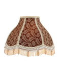 Handsewn Scallop Dome Lamp Shade With Fringe In Dope Brown Jacquard Textured Fabric, 5 Inch Top, classic vintage look