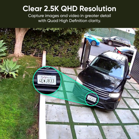 2.5K AI Security Camera capturing clear license plate in driveway, demonstrating its color night vision features for home surveillance.