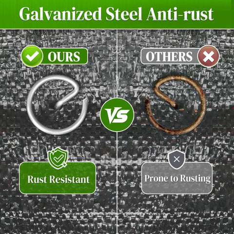 Comparison of Heavy Duty 6 Inch Galvanized Landscape Stake Set 100 Pcs 11 Gauge Circle Top Garden Staples showing rust resistance
