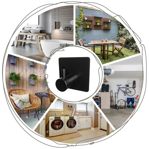 Matte Black Self Adhesive Towel Hooks, Heavy Duty SUS304 Stainless Steel Wall Or Door Mounted Hangers in various home settings