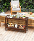 All Weather Patio Bar Table And Console With Two Shelves, 48 Inch Solid Wood Indoor Outdoor Multipurpose Buffet Storage Organizer