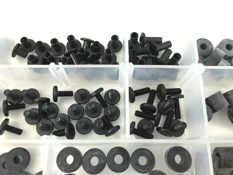 Holster Kit 130 Piece Screws And Spacers For Kydex And Leather Holsters Knife Sheaths Black Oxide Steel organized in box
