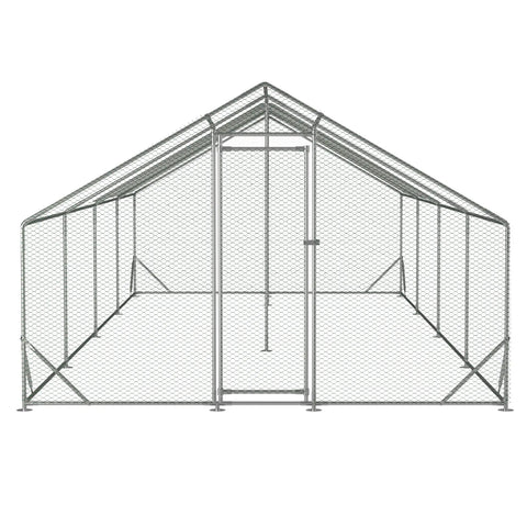 Walk-In Metal Chicken Coop With Waterproof UV Cover, Spacious 10 ft L by 26 ft W by 6.56 ft H Poultry Run House, front view