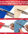 ProSeries 9 Inch Pinking Shears With No Fray Zigzag Edge Heavy Duty Stainless Steel Blades White Soft Grip Handle For Easy Pain-Free Fabric Cutting And Fray-Free Seams on fabric, leather, paper, and denim
