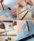 Pro Shop Grade Universal Angle And Try Square Measuring Marking And Cutting Tool Built With Heavy Duty Steel in use for precise measurements and cuts.