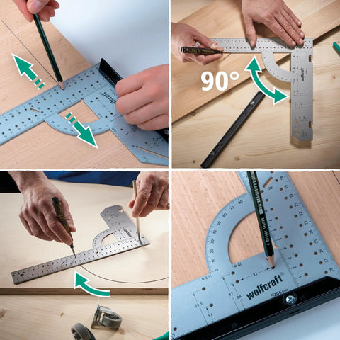 Pro Shop Grade Universal Angle And Try Square Measuring Marking And Cutting Tool Built With Heavy Duty Steel in use for precise measurements and cuts.