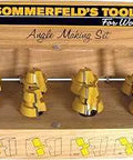 8 Piece Angle Making Router Bit Set With Half Inch Shank For Cabinetry And Angled Joinery Includes 11.25 Degrees, 15 Degrees, 22.5 Degrees And 30 Degrees Cuts, Matched Cutter Pairs For Easy Setup And Pro Grade Precise Radiused Corners.