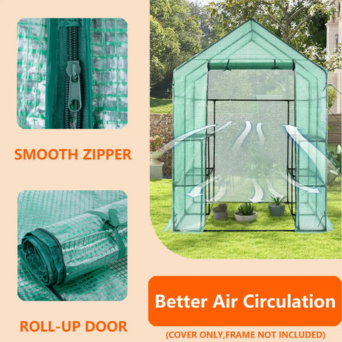 Walk In Greenhouse Replacement Cover 56 Inch By 56 Inch By 76 Inch PE Cover for Gardening With Roll Up Zipper Door Waterproof Frost Protection Wind Rain Proof Easy Setup No Frames Included