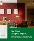 Maestro LED Plus Dimmer Switch For Dimmable LED Halogen And Incandescent Bulbs against a stylish modern room setup.